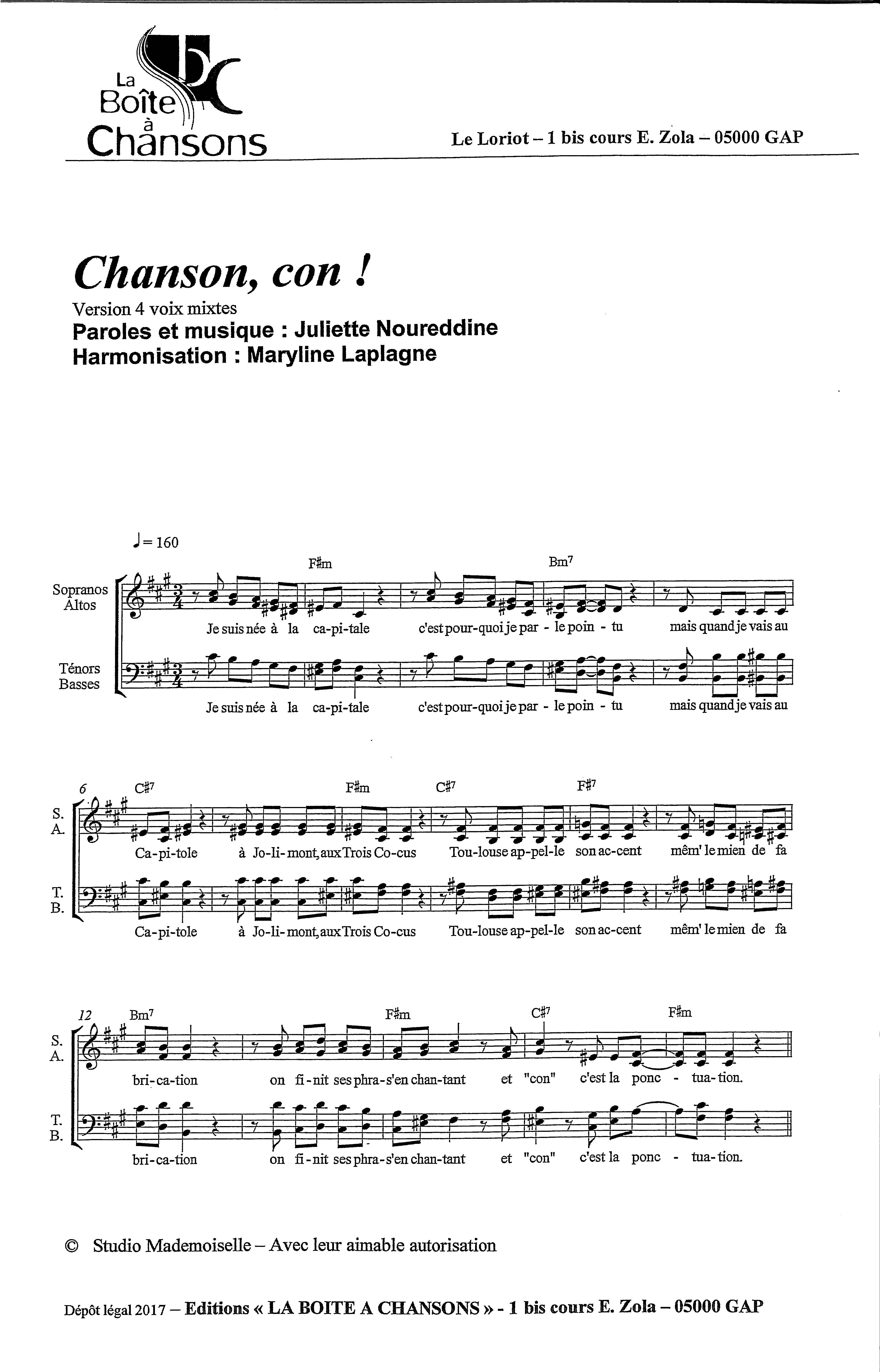 CHANSON, CON ! version 4 voix mixtes