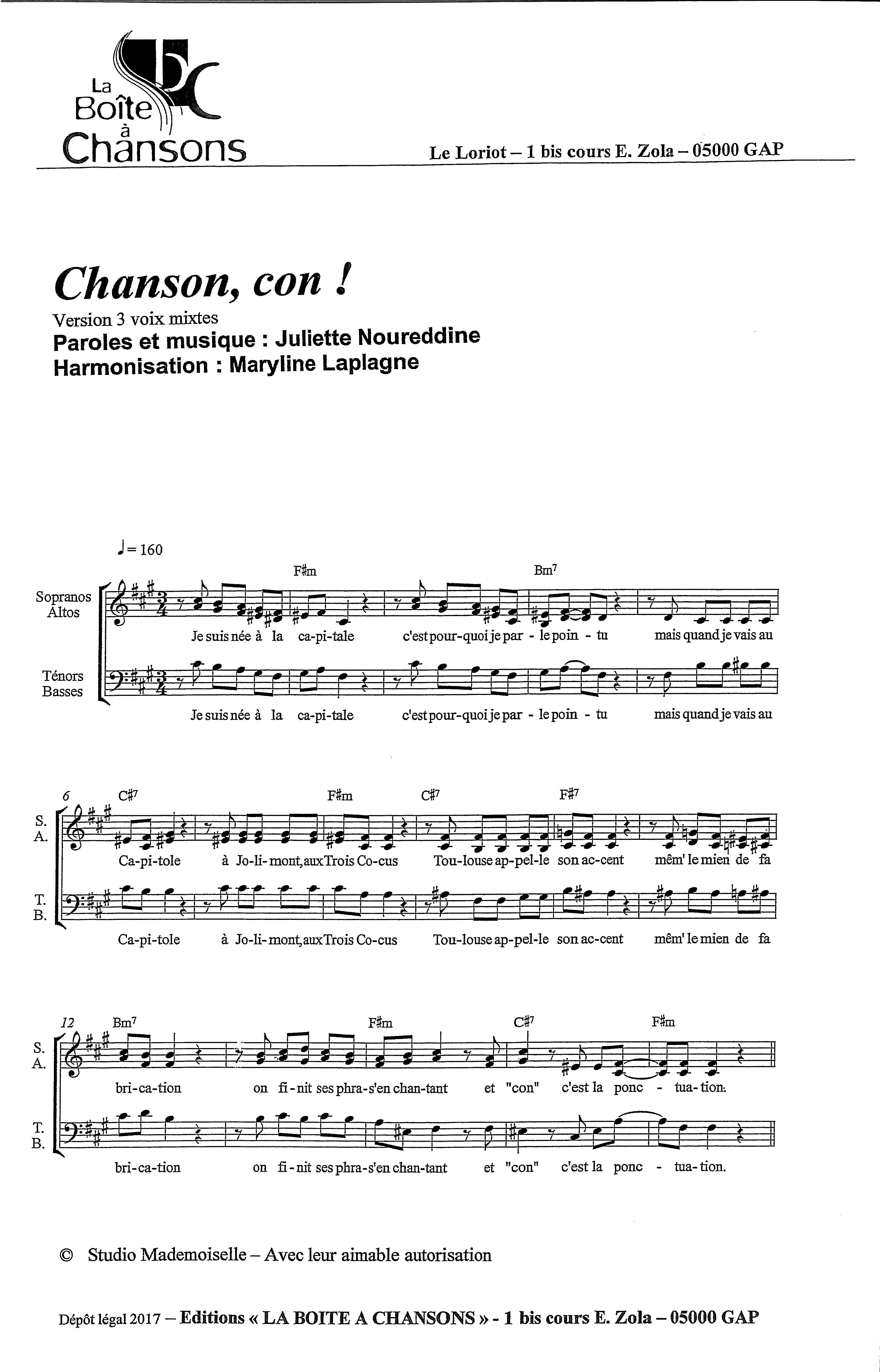CHANSON, CON ! version 3 voix mixtes