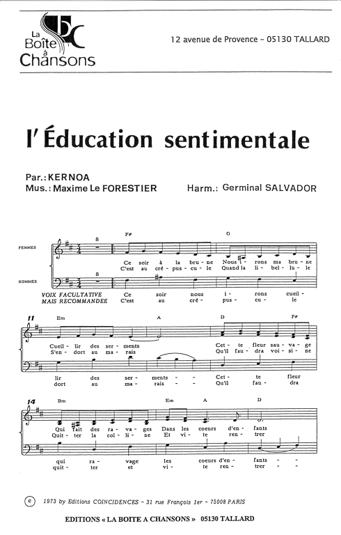 Partition piano education sentimentale